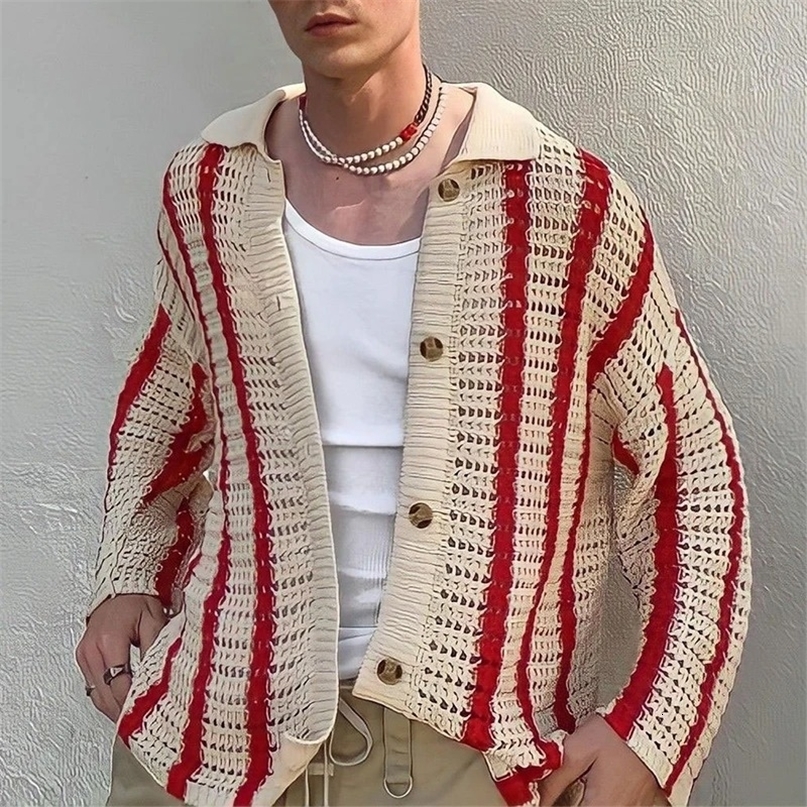 Mens Knitted Cardigan Sweater Coat Versatile Spring Autumn Splice Contrast Streetwear Male Outerwear Coats and Jacket Tops 240813CJ