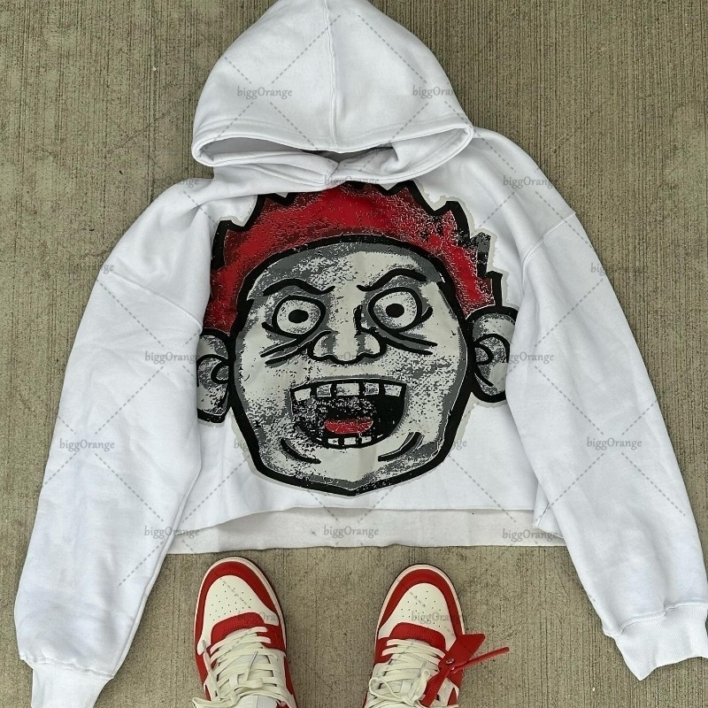 Y2K Européen et américain Harajuku Veste de mode Men Carton Imprimé Carton Sweat à capuche surdimensionné en vrac Pullover Sweet Sweethirt 240822