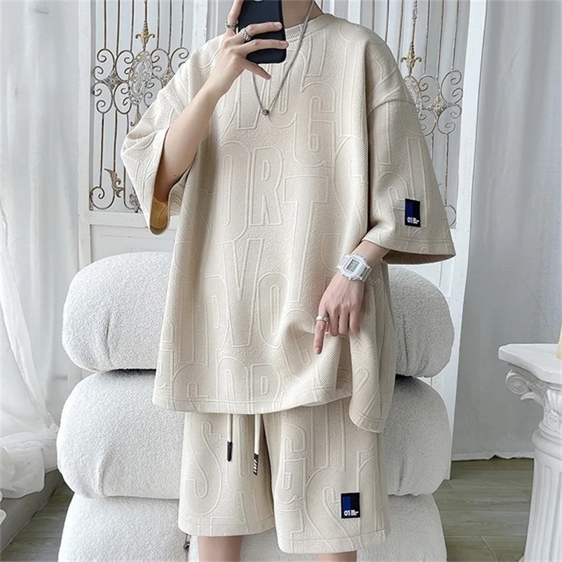 2024 Summer Mens Fashion Short Sleeve Loose Fit Casual Suit Thin Style Trendy Outfit One Set y240813Z