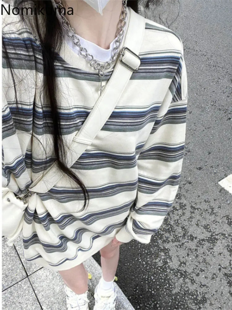 Preppy Style Fashion Hoodies for Women Clothes for Teens Casual Striped Casual Oversized Tops Streetwear Korean Y2k Sweatshirts 240815
