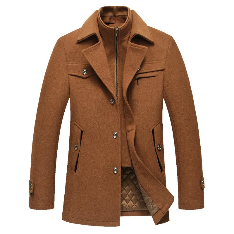 2024 Mens Woolen Coat Autumn and Winter Jacket MidLength Casual Windbreaker Wool Men 240814