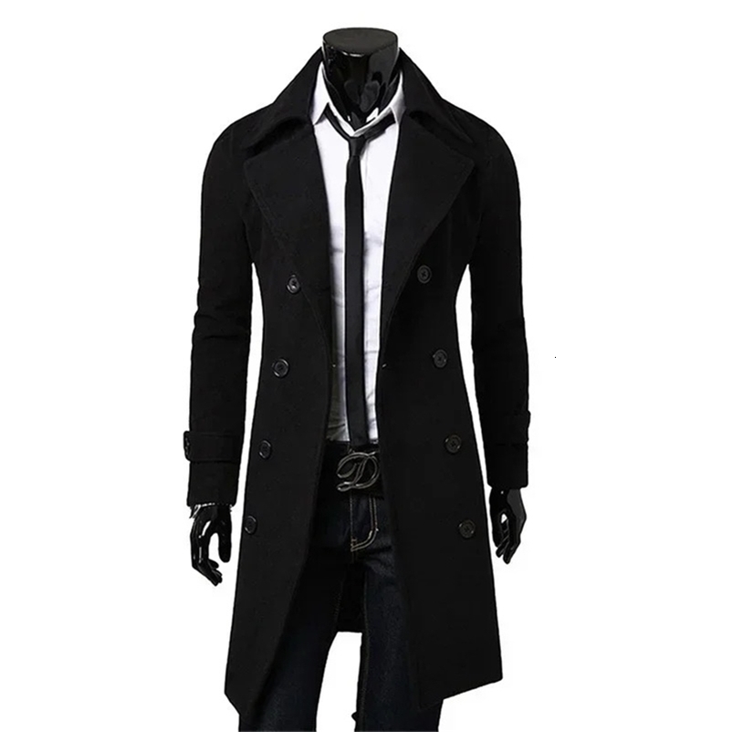Men Double Breasted Trench Coat 2024 Autumn Winter Wool Blend High Quality Fashion Casual Slim Fit Solid Color Male y240814