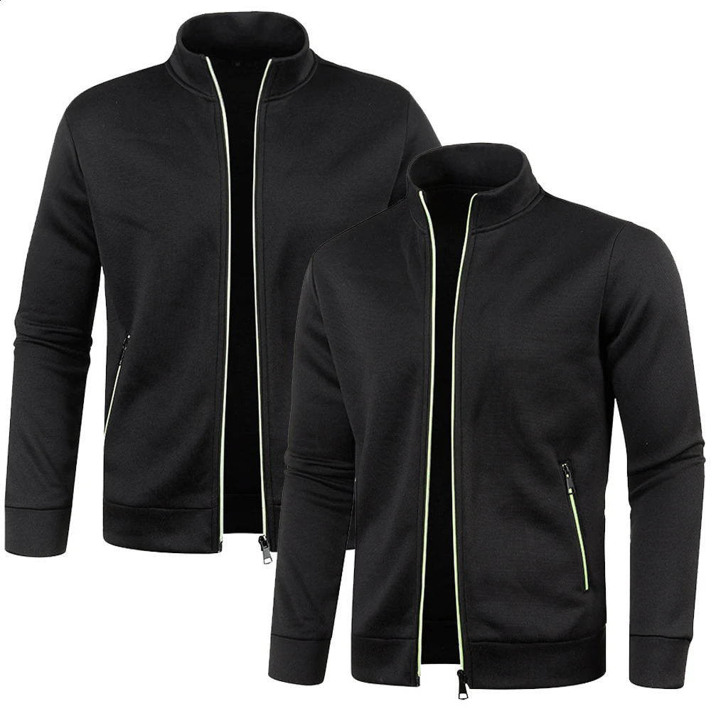 Male Long Sleeve Zipper Sweater Autumn/Winter Thin Velvet Jacket Casual Stand Up Collar Jackets Men Fleece Sweatshirt Y2k Coat 240814