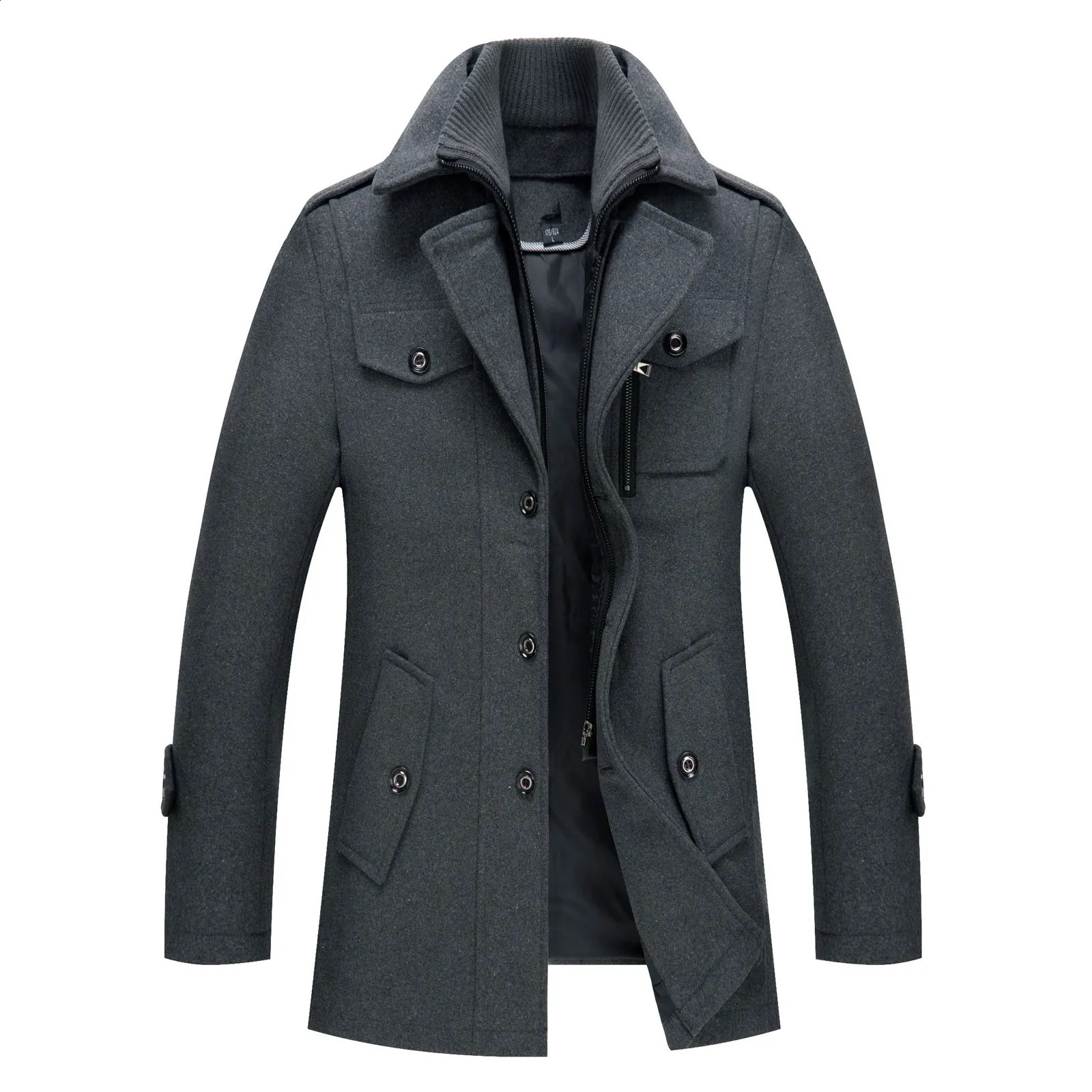 Mens Windbreaker Jacket Winter Autumn Long Windproof Wool Coat Male Solid Simple Casual Thick Slim Fit Trench Jackets 240814