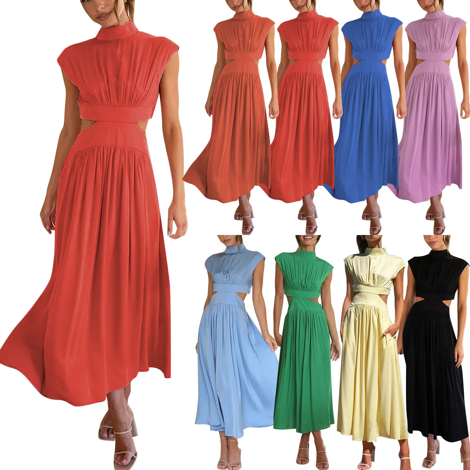 Robes pour occasions formelles Femmes Bohemian Style Round Cou Sans manches Sandes Hollow Robes pour femmes décontractées plus taille 240815