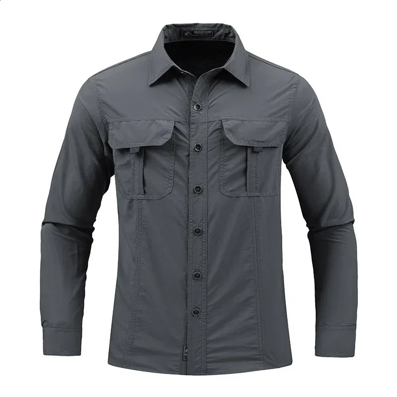 Mens Tactical Shirts Summer Lightweight Quick Drying Shirts Hiking Nylon Shirts Long Sleeve Outdoor Work Cargo Shirts 240815