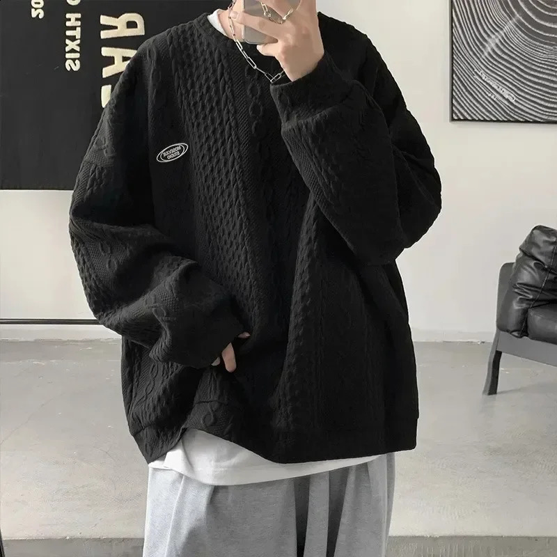 Cozok Korean Men Sweatshirts Hip Hop Solid Color Basic O Neck Oversized Pullovers Autumn Fashion Casual Long Sleeve Tops 240815