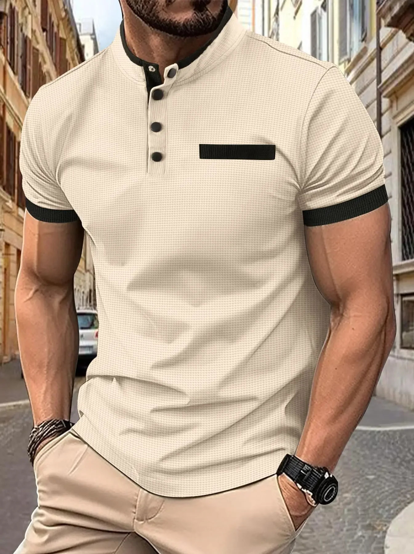 Summer mens casual short sleeved polo shirt fashionable lapel T-shirt mens breathable polo shirt mens casual business 240815