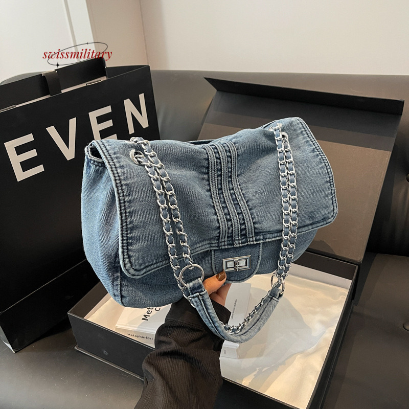 Swissmilitary Big 2024 Nouveau Denim de mode coréenne Chaîne polyvalente épaule à double usage pour femmes crossbody sac # 36
