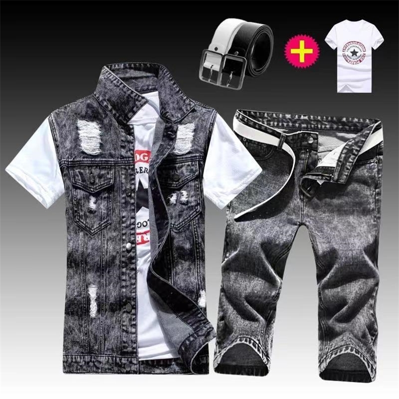 Summer Men Jean Set Sleeveless Jacket Denim shorts Cowboy Jeans Suit Jacket Handsome Mens Clothing 240814CJ