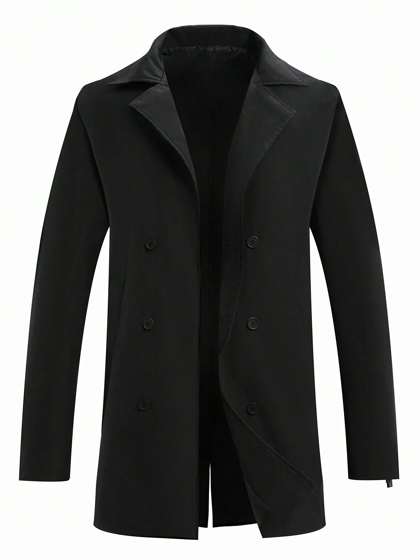 Woolen coat for mens mid length business and casual wear thickened double breasted cotton long men wool windbreaker 240814