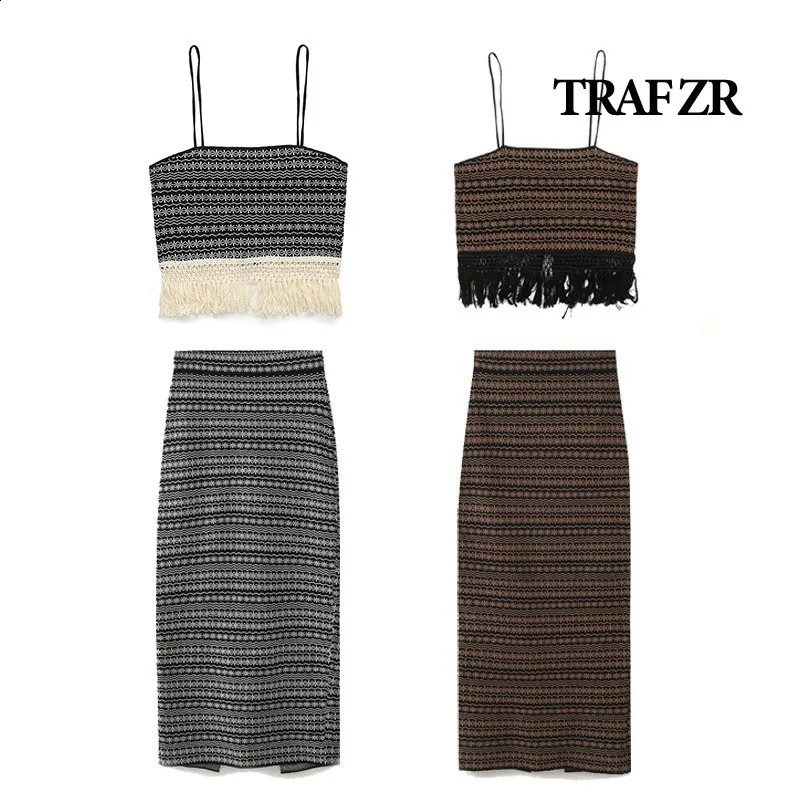 Traf zr tricot set Ensembles tire des morceaux de jupe pour femmes d'été deux pièces y2k tenues de vacances ensembles de sets chic