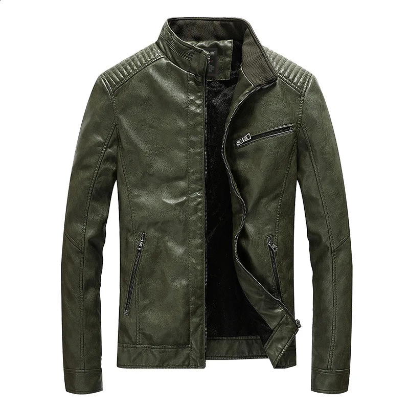 Veste en simili cuir vert hommes rembourré mince velours moto manteau printemps veste décontractée grande taille 3XL5XL pardessus ample 240814