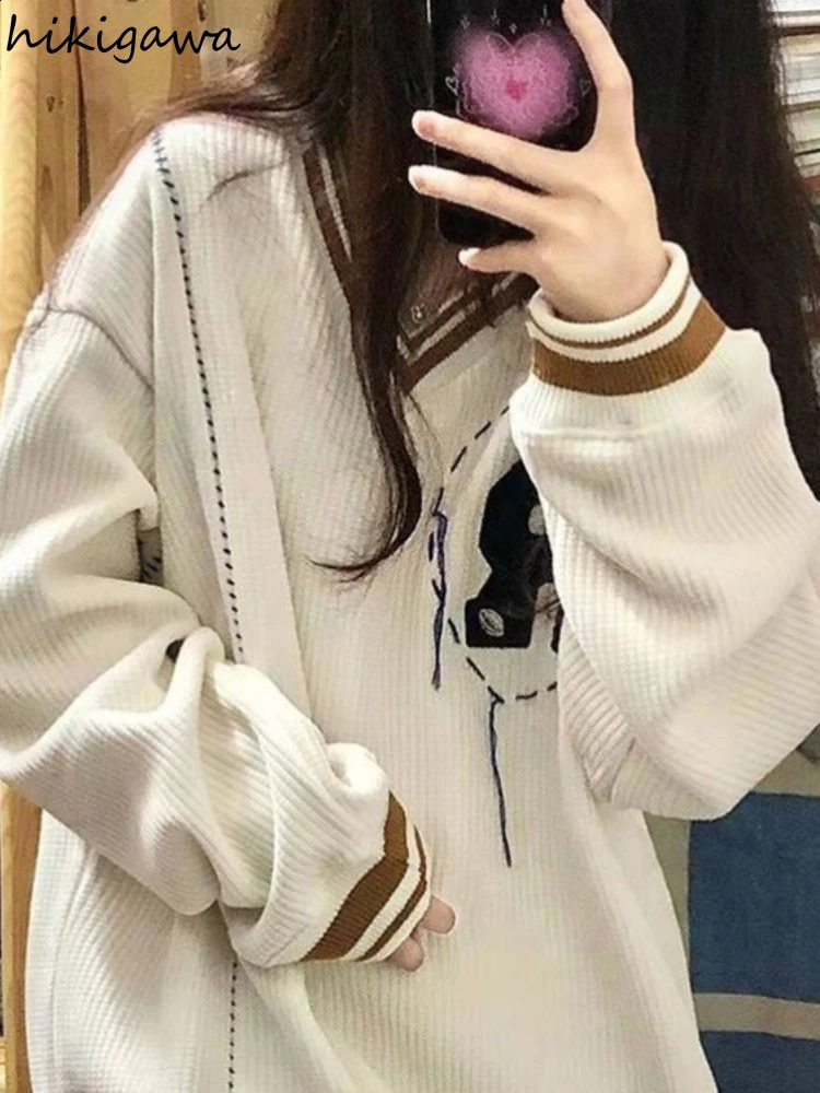Sweatwear de style preppy streetwear femme Vêtements V-Neck Tops surdimensionnés décontractés Ropa Mujer Fashion décontractée coréen Y2K Sweatshi