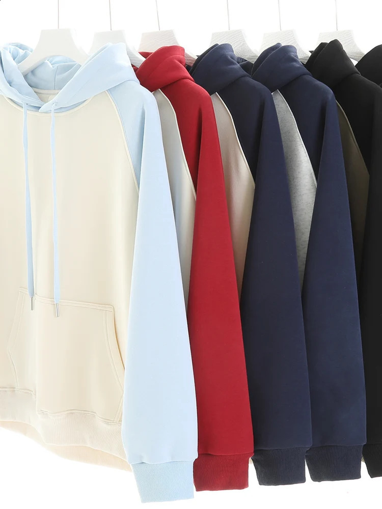 500 grammes 100% coton à sweat à capuche Menautumn d'hiver épais pull-jarm en molleton décontracté streetwomen sweat à capuche à manches raglan 2