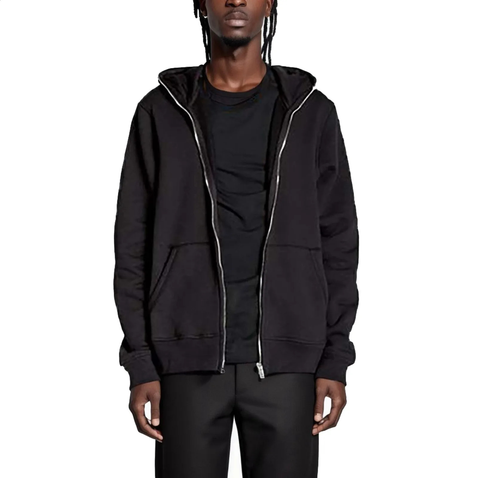 Gym Fashion Mens Hoodie Full Zipper Shoulder Solid Color Open Collar Cotton Hoodie Handsome Classic Hoodie Sweater 240814