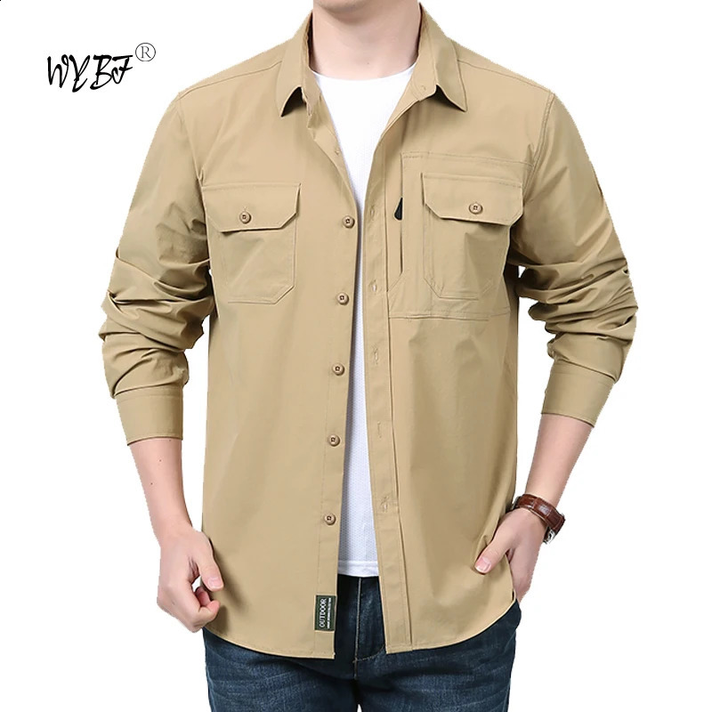 Plain Shirt Spring Autumn Mens Cargo Hiking Sleeve Casual Fishing Shirts Quick-dry Tactical Shirts Mens Casual Blouse 240815