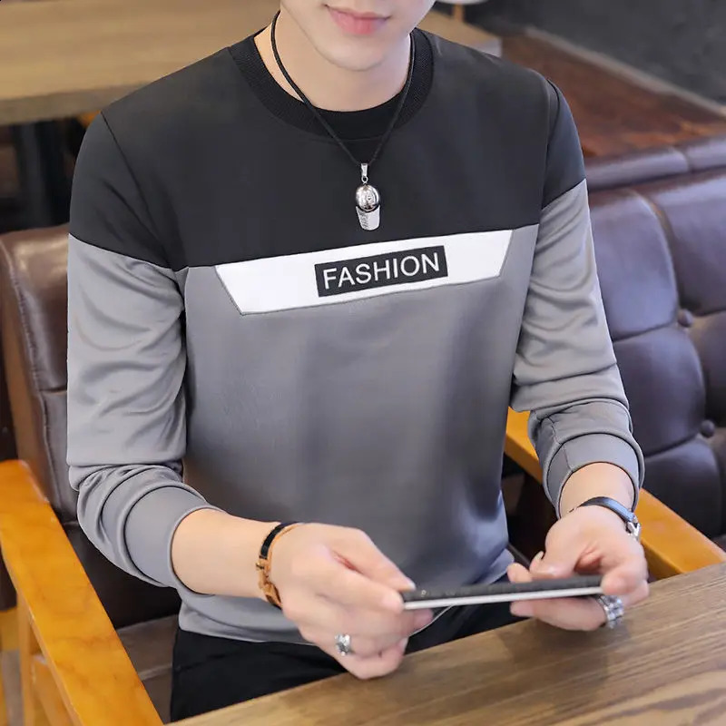 Fashion Contrasting Colors Patchwork Sweatshirts Letter Spring Autumn Long Sleeve Mens Clothing Casual Round Neck Pullovers 240814