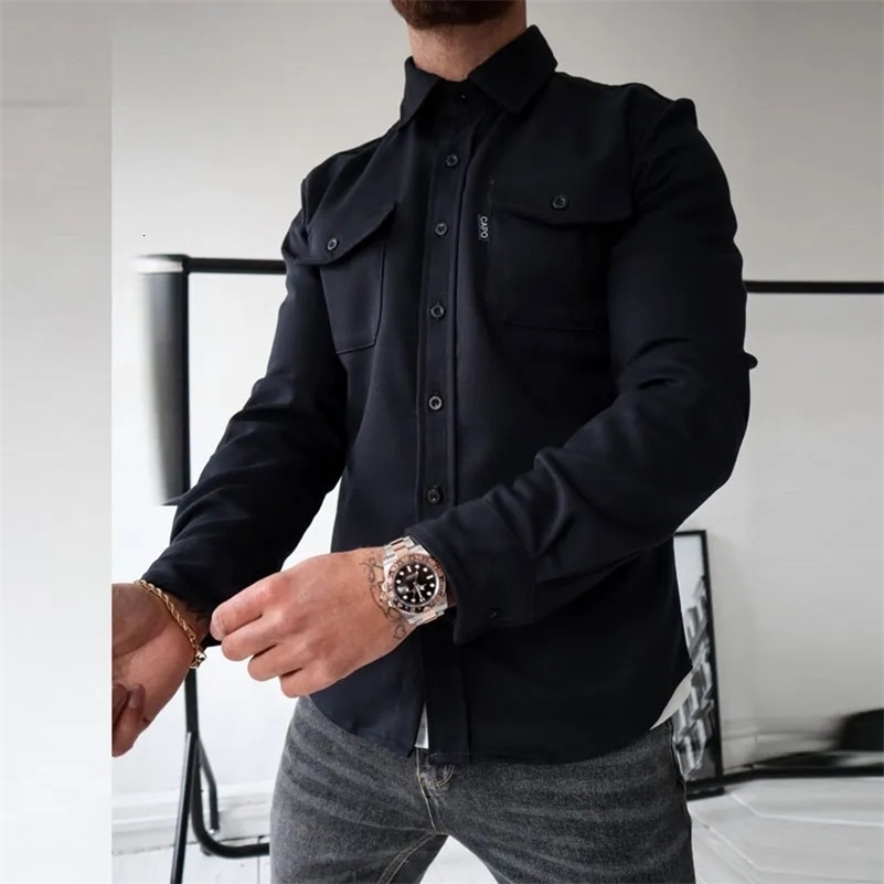 Autumn Winter Men Long Sleeve Lapel Outerwear Coats Man SingleBreasted Solid Color Pocket Mens Casual Shirt Jackets y240814