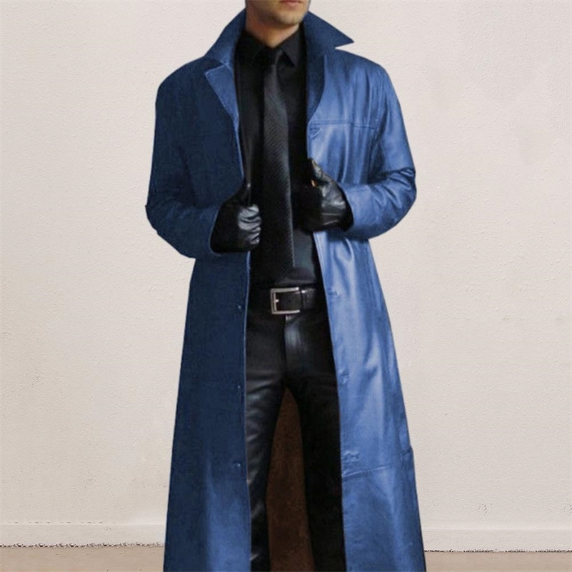 2023 Men Lapel Goth Punk Black Long Coat Winter Leather Jacket Dark Knight Cool Cape Trench y240814