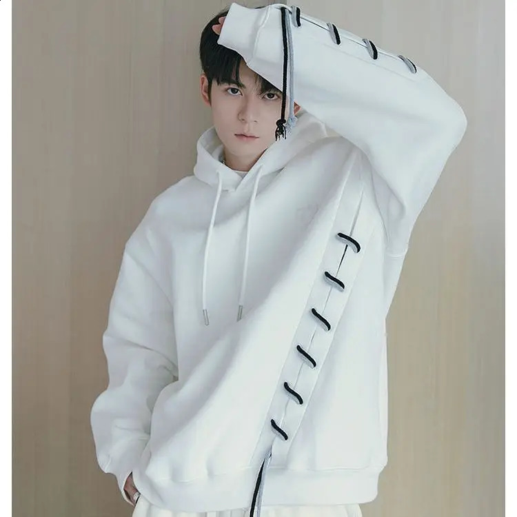 Mens wear rope wearing hooded sweater trendy Korean version loose casual coat spring and autumn 240815