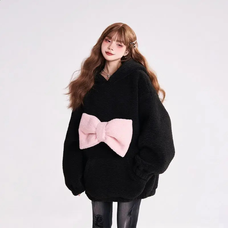 Preppy Style Hoodie Y2k Pullovers Women Kawaii Korean cat Ear Hooded Sweatshirt Pink Bow Sweet Long SLeeve Mujer 240815