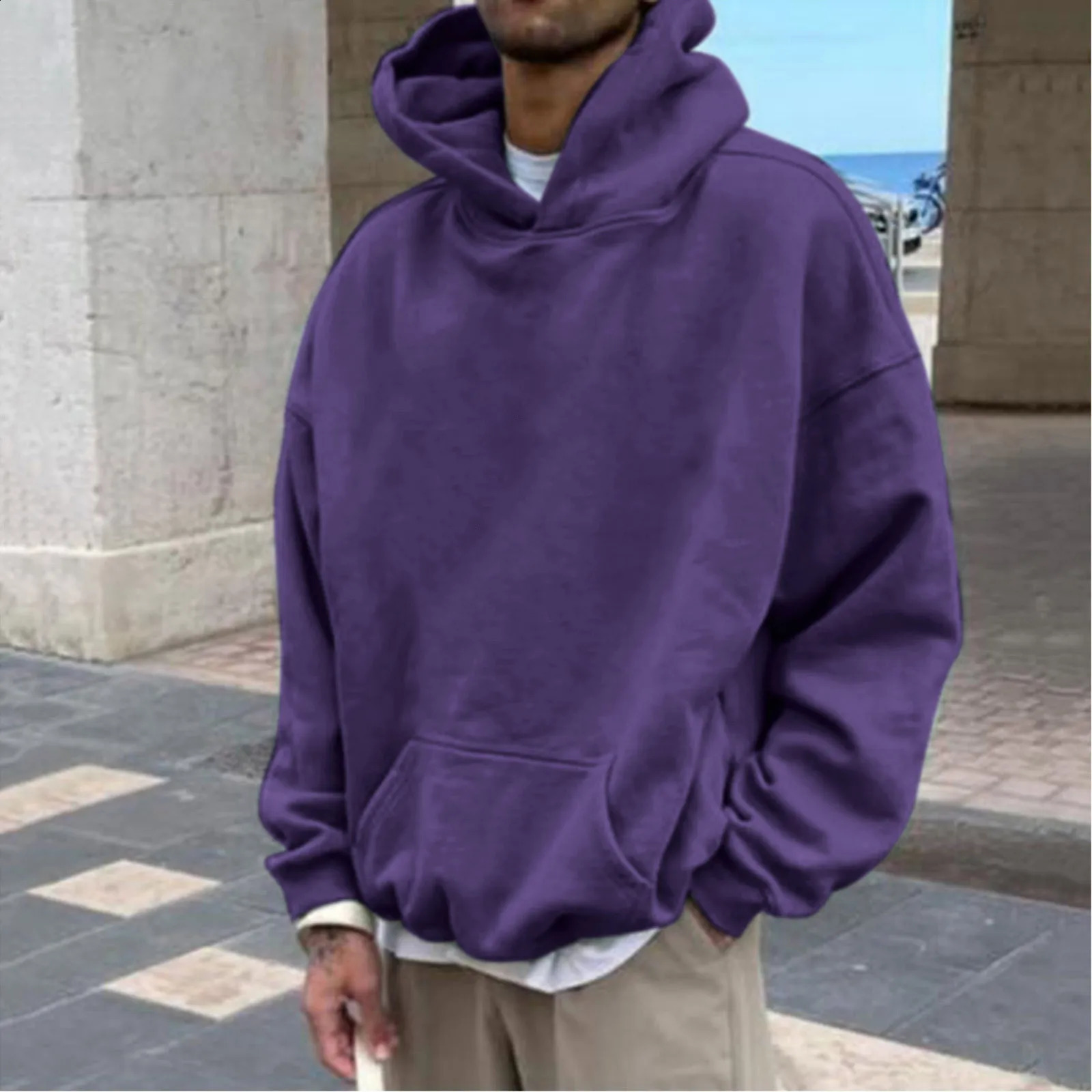 Mens casual hoodie womens solid color wool hoodie spring and autumn super large tensile black multi-color warm sportswear 240814