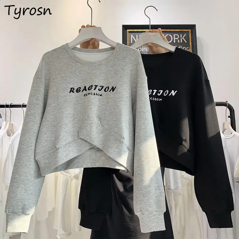 Hoodies Women O-neck Harajuku Letter Casual Cropped All-match Chic Pullover Feminine Hoodie Korean Style Ins Streetwear Couples 240815