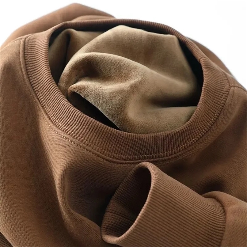 600G Pure Cotton Plush Thickened Sweatshirt Thin Plush Heavyweight Solid Round Neck Sweater Autumn Winter Warm Sweater 240814CJ
