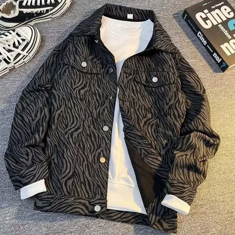 Mens denim jacket striped hip-hop mens Jean Coats black Korean L size clothing big original mens elastic rock denim G 240814