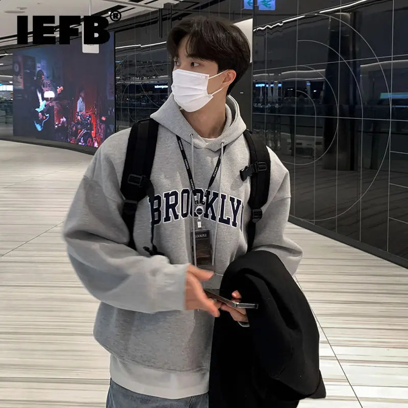 IEFB Korean Hooded Sweater Mens Spring Autumn Loose Fashion Letter Embroidery Cotton Top Coat Male Tops Casual 9A6866 240815