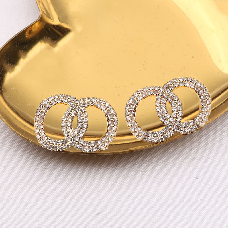 Luxury Womens Simple Gold-color Earrings Geometric Famous Women Crystal Rhinestone Pearl Stud Earring Wedding Party Gift Jewelry
