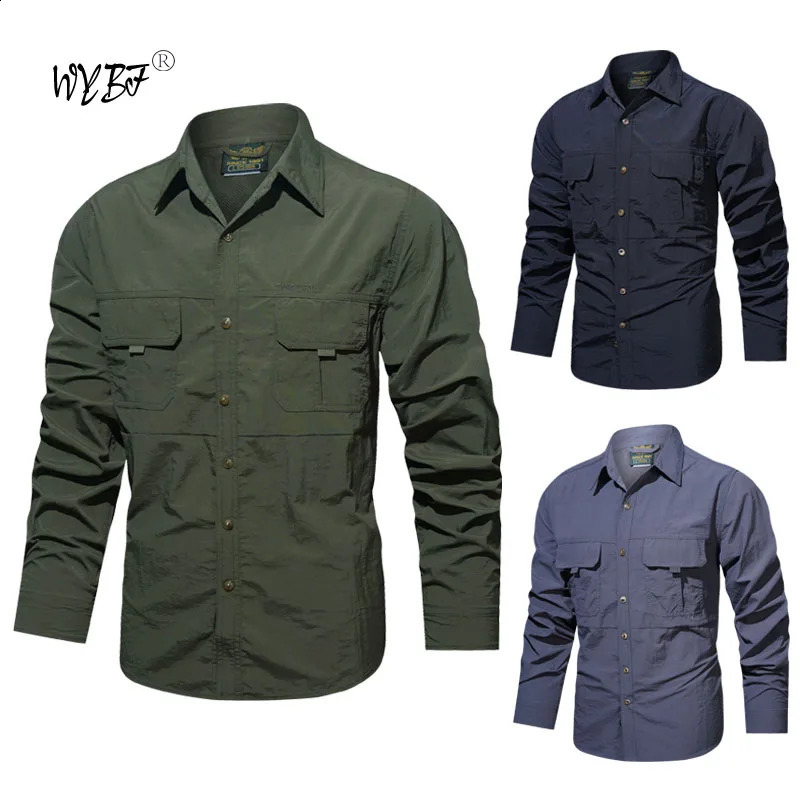 Mens clothing Tactical Shirts Multi-Pockets Work Cargo Shirts Climbing Clothes Nature Hiking Camping Fishing Wear Mens Shirts 240815