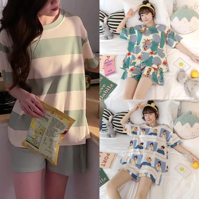 Ensemble à deux pyjamas de pyjamas d'été shorts shorts minces de section mince fraîche mignonne lâche confortable 240815
