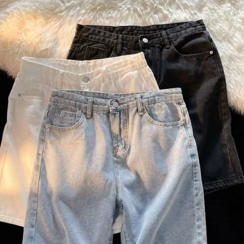 Retro Wash Wash Trendy Loose Harajuku couple short denim Shorts classiques Couleur solide Pantalon longueur de genou y2k Full Match Men Women Vêt