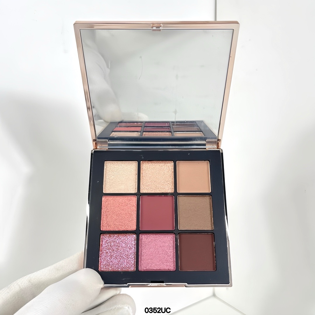 Gold Color Relief 9 Colors Eyeshadow Palette Cherry Rose Glitter Matte Eyeshadow New Beauty Pearlescent Shiny Long Lasting Pigments Women Eye Mak-image-1012219854