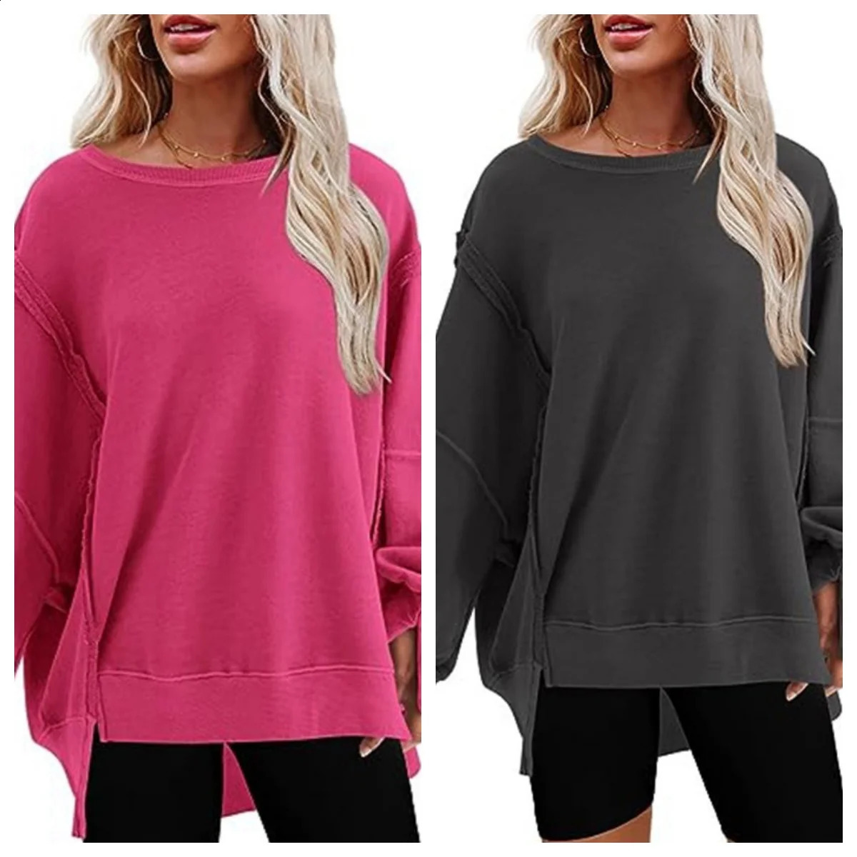 Oversized Sweatshirt For Women Korean Fashion Autumn Vintage Crew Neck Solid Sweatshirts For Women Winter Warm Pullovers 240815