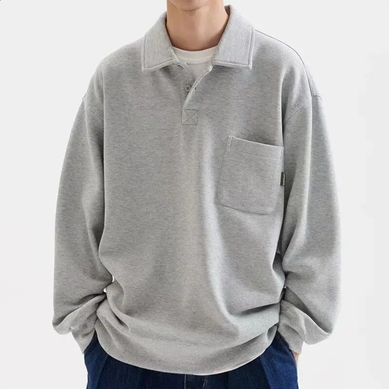 Trendy Korean Style Personalized POLO Shirt Long-sleeved Men Women Sweatshirts Japanese Couples Autumn and Winter Lapel Tops 240815