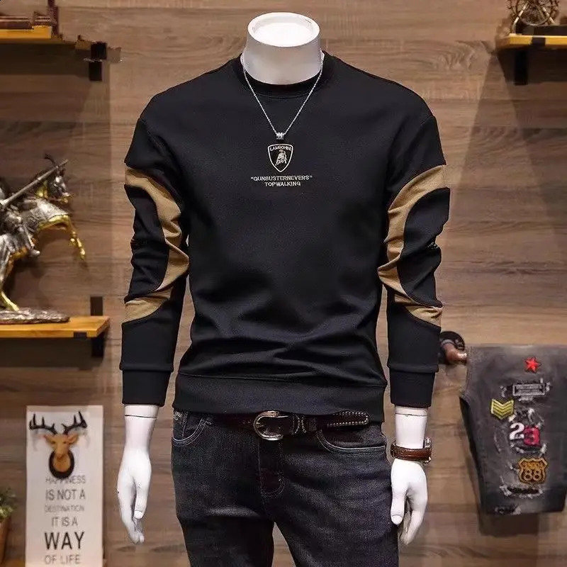Mens Clothing Round Neck Daily Pullovers Slim Casual Stylish Letter Printed Spring Autumn Korean Spliced All-match Sweatshirts 240814