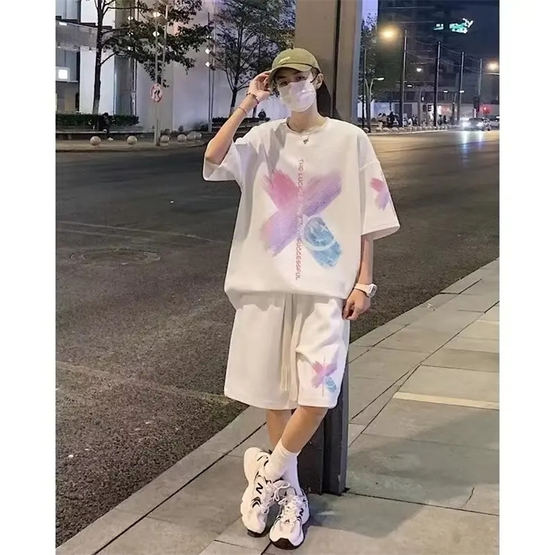 2024 Summer Walf vérifie la combinaison de sport pour hommes cool mince short à manches courtes 2 pièces 2 pièces à la mode y240814