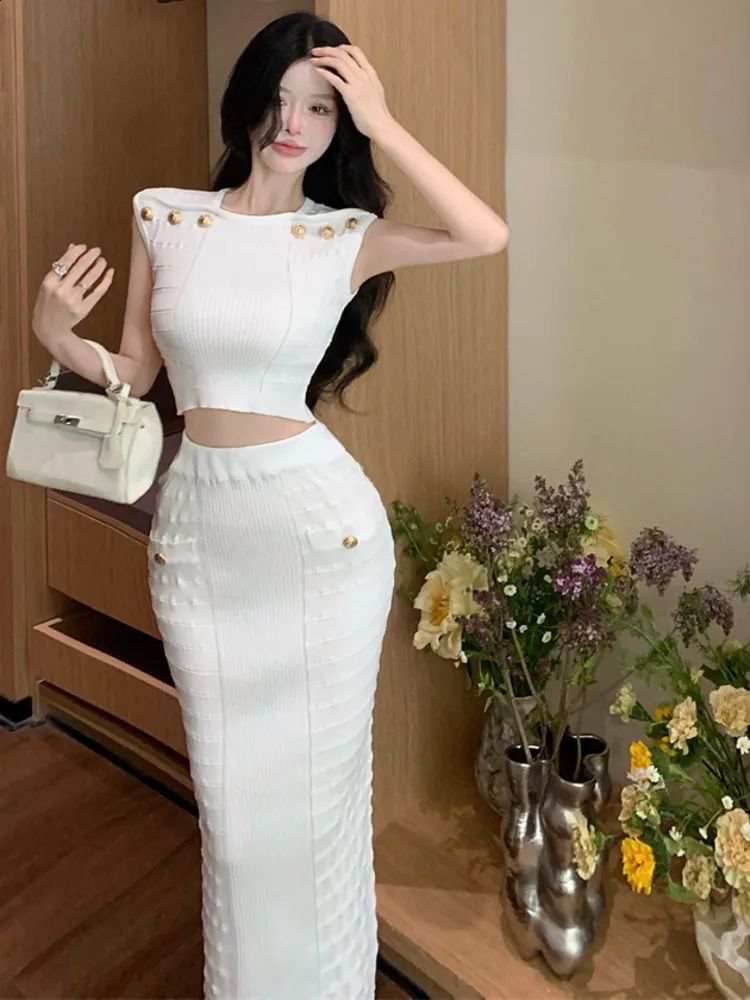 Ensemble en deux pièces en trinage pour les femmes Sexy Crop Top Bodycon Conse