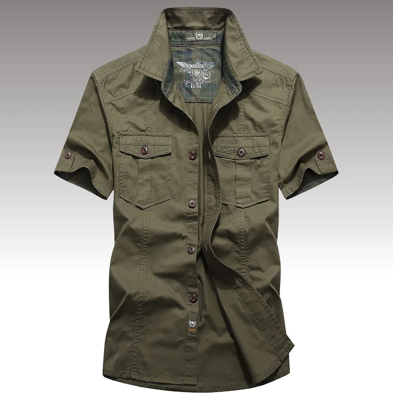 Mens Summer Cargo Cotton Short Sleeve Shirts Loose Baggy Army Tactical Shirts Male Clothing Plus Size 6XL 240815