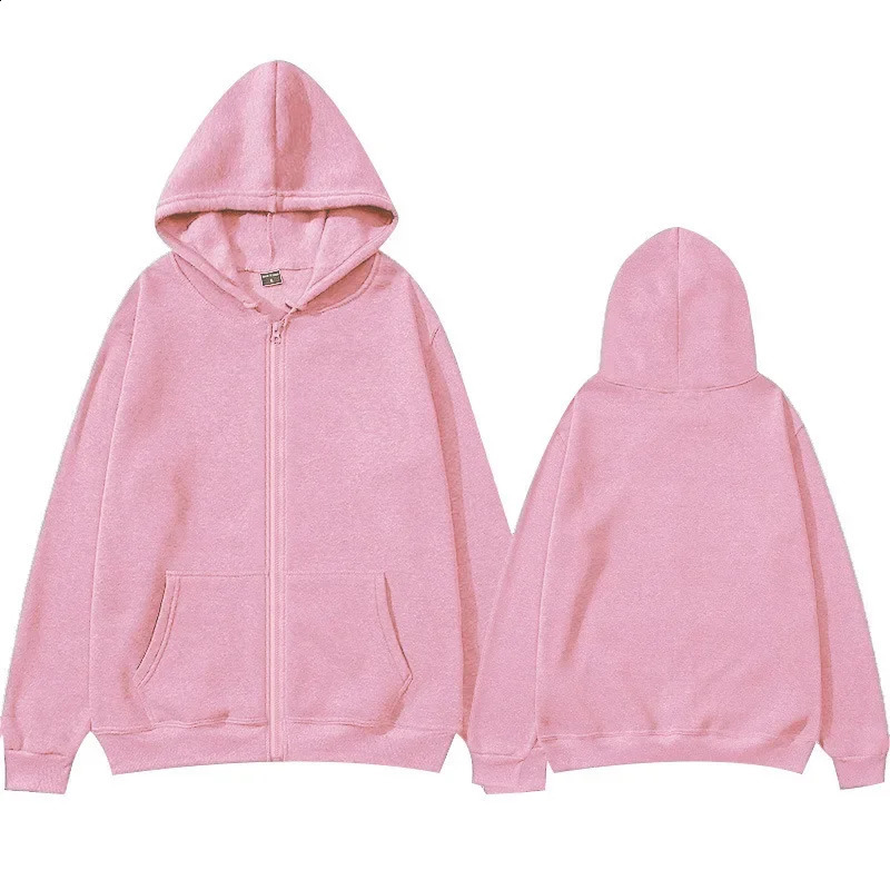 Mens and womens same jacket sweater cardigan solid color hooded sportswear autumn and winter zipper shirt hoodie 240814