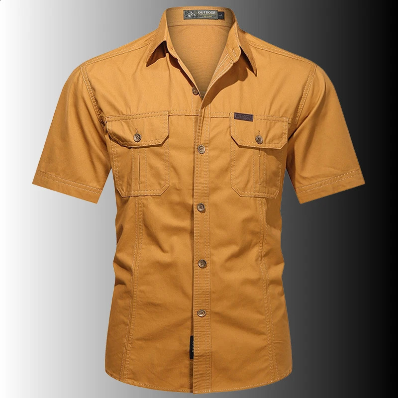 Mens Summer Short Sleeve Shirts Casual Work Cotton Slim Fit Shirt Male Tactical Tops Breathable Army Cargo Shirt M-6XL 240815