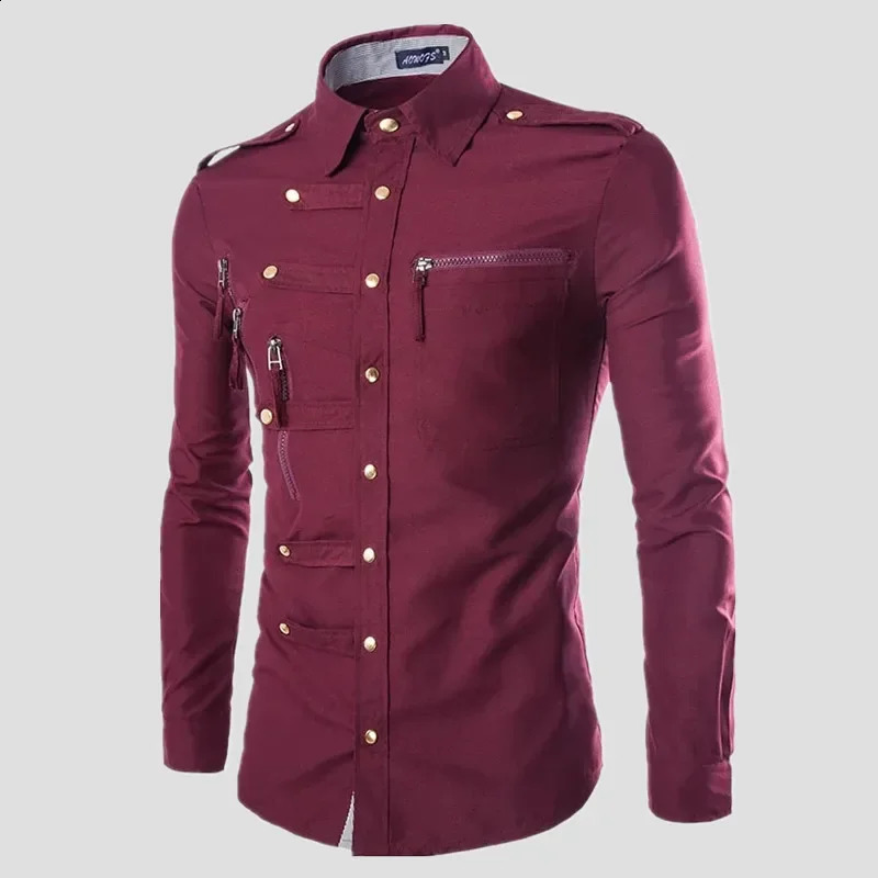 Spring Men Long Sleeve Cargo Shirt Casual Slim Fit Fashion Double Pocket Mens Shirt Men Clothing Turn-Down Collar 240815