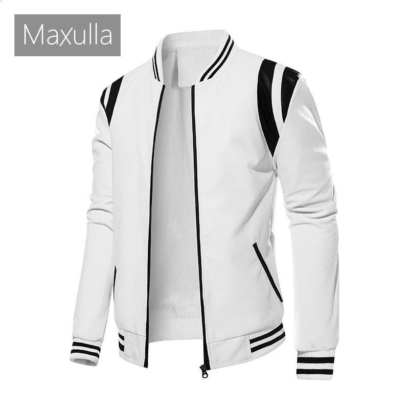 Autumn Winter Mens PU Leather Jackets Fashion Man Motorcycle Coats Male Patchwork Streetwear Zipper Clothing 240826