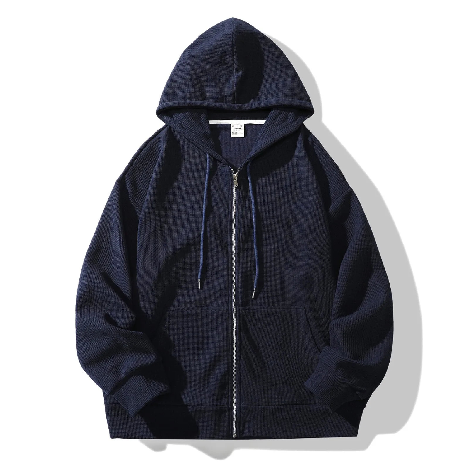Mens casual winter solid color plain weave hoodie shoulder cardigan wool sweater long sleeved oversized zipper pocket hoodie 240814