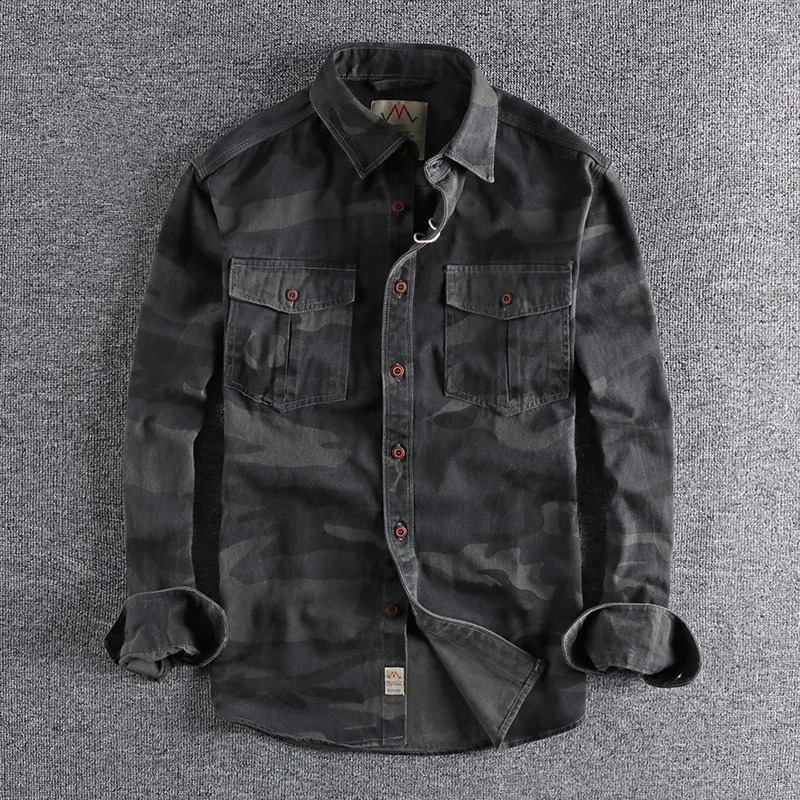Washed Cotton Camouflage Cargo Shirts Men Durable Outdoor Hiking Long Sleeve Shirts Male Sport Casual Outwear Camicia 240815