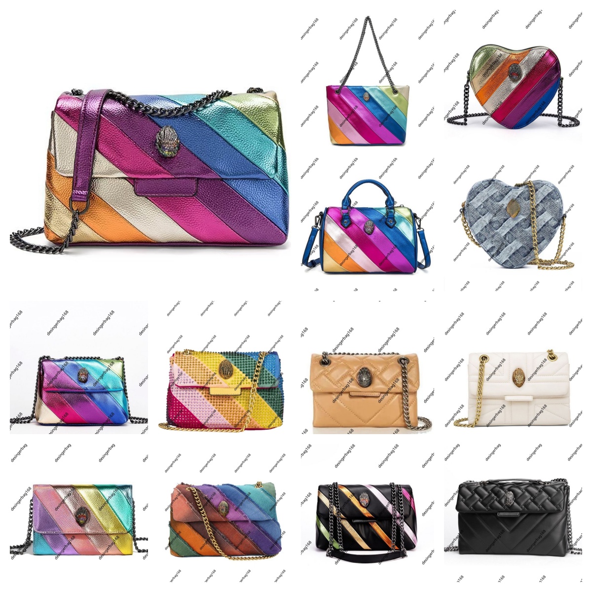Sac arc-en-ciel de qualité Sac de créateur de coeur Mode sac à main luxurys London Eagle en cuir en cuir Sac à bandoulière Stripe Sac embrayage s