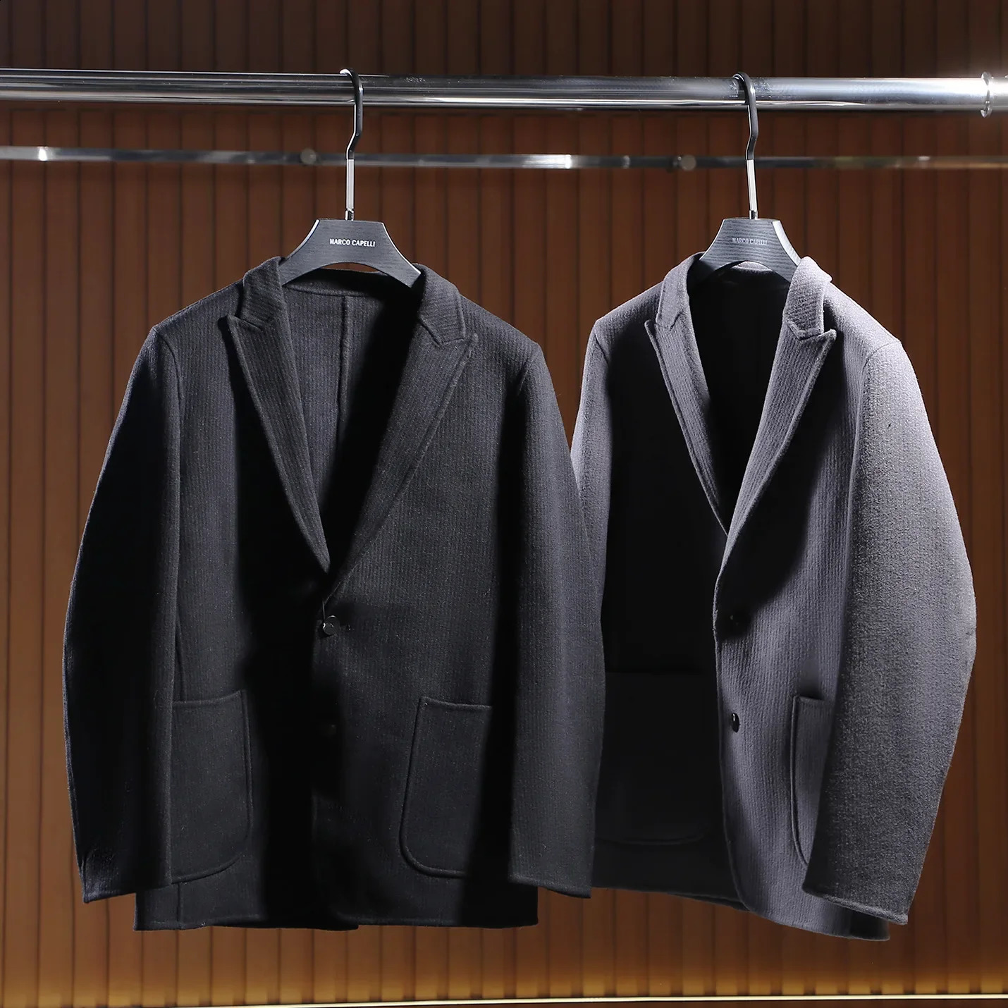 Mens Casual Doublesided Woolen Goods Trench Coat Jacket Striped Winter Business Fashion Loose Fit Overcoat 240823